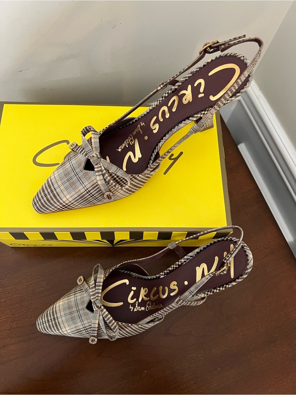Circus by Sam Edelman Brown Plaid Pointed Slingback Mules